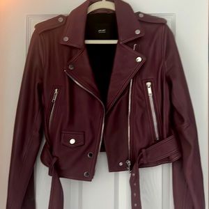 Leather Biker Jacket - Burgundy Women’s Moto Jacket